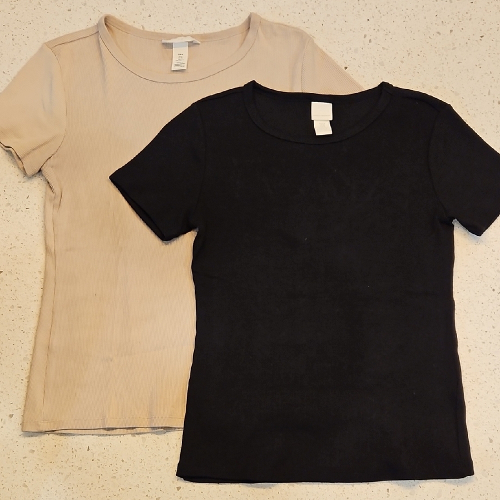 2 Stretchy Ribbed Tees, H&M, med